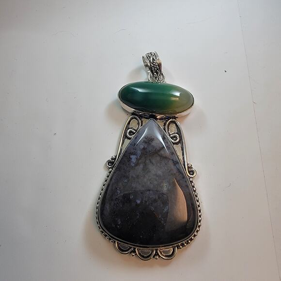 Necklace Pendants Dendritic Agate & Green Onyx Handmade Jewelry Sterling Silver - Picture 1 of 10